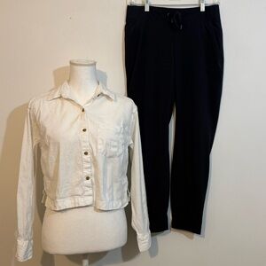 Athleta Bundle W/ Linen Cropped Button-Up Shirt & Black Pants - Small / 4